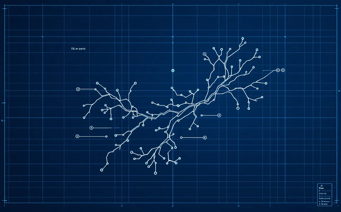 Blueprint schematic of the KLOW four-component blend on a vascular-network diagram
